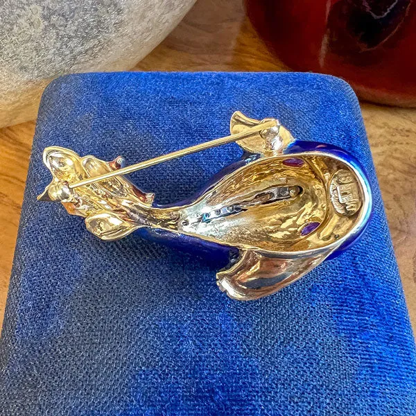 Vintage Diamond Enamel Fish Pin
