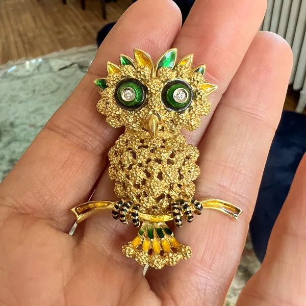 Vintage Enamel Owl Pin