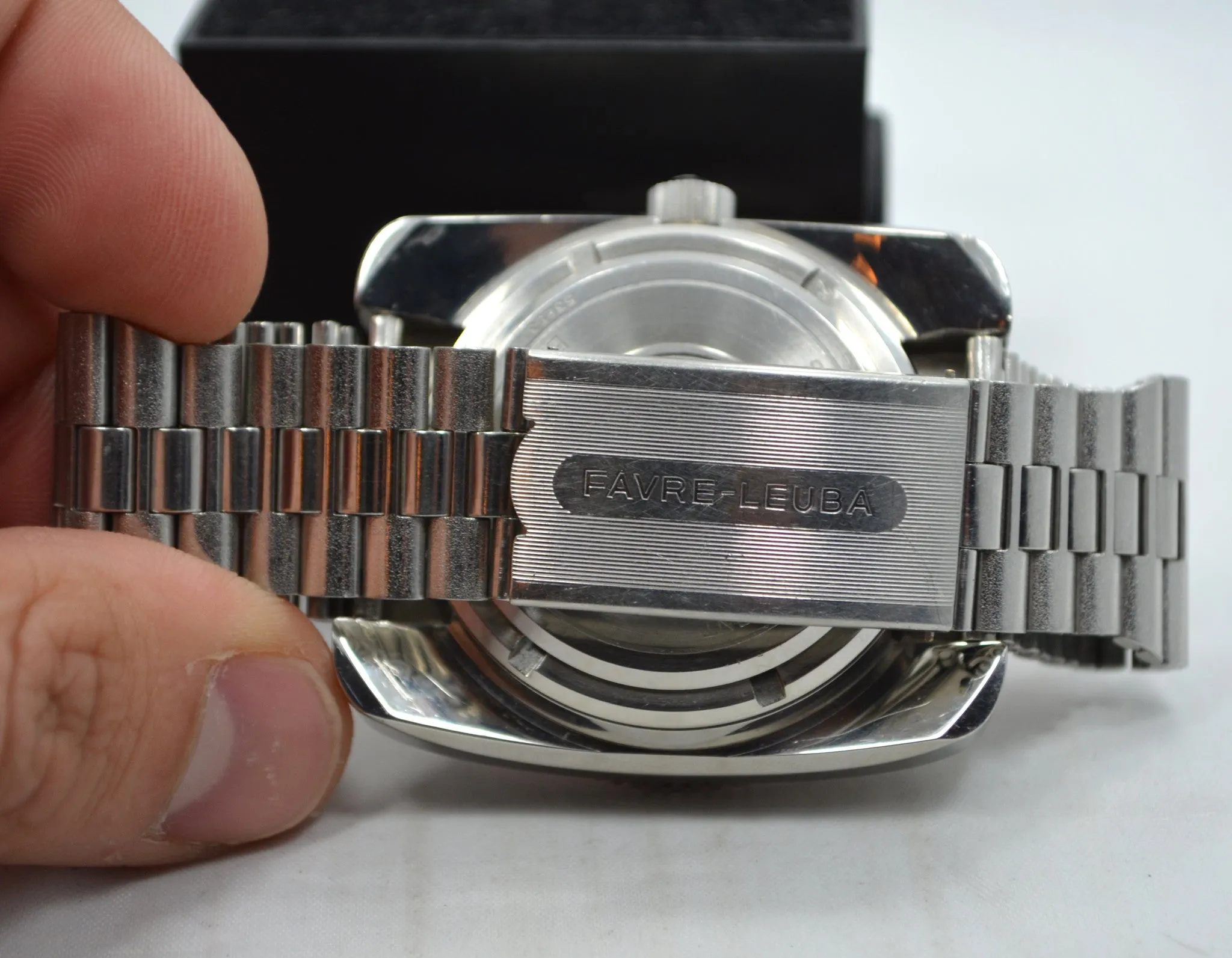 Vintage Favre Leuba Orange Bathy 160 Aqua Lung U.S. Divers Steel Watch
