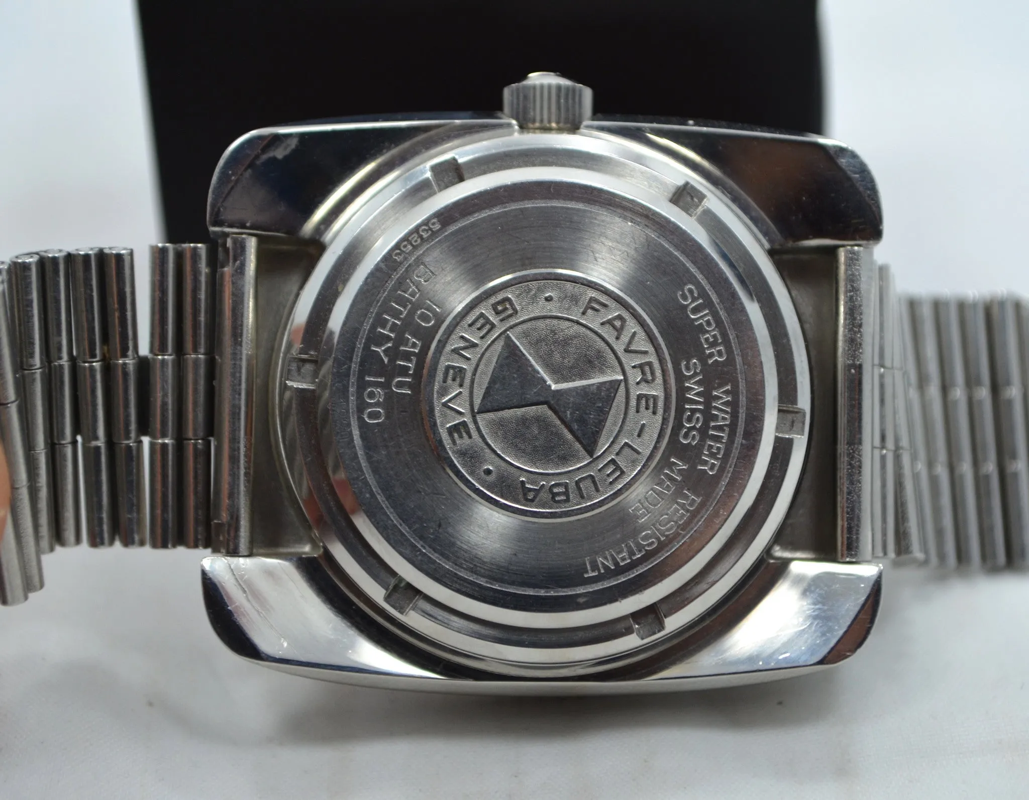 Vintage Favre Leuba Orange Bathy 160 Aqua Lung U.S. Divers Steel Watch