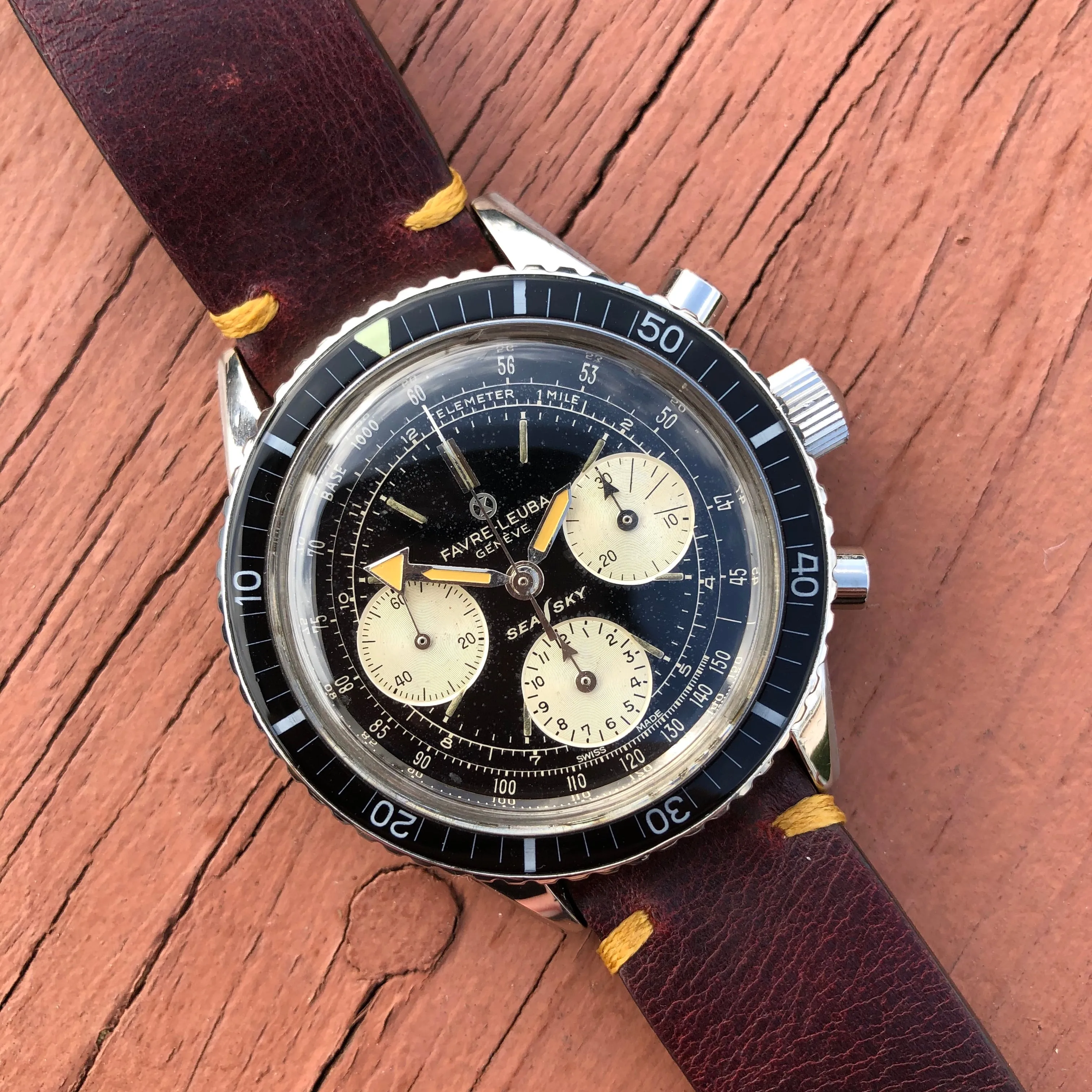 Vintage Favre Leuba Sea Sky 33033 Stainless Steel Chronograph Valjoux 72 Wristwatch