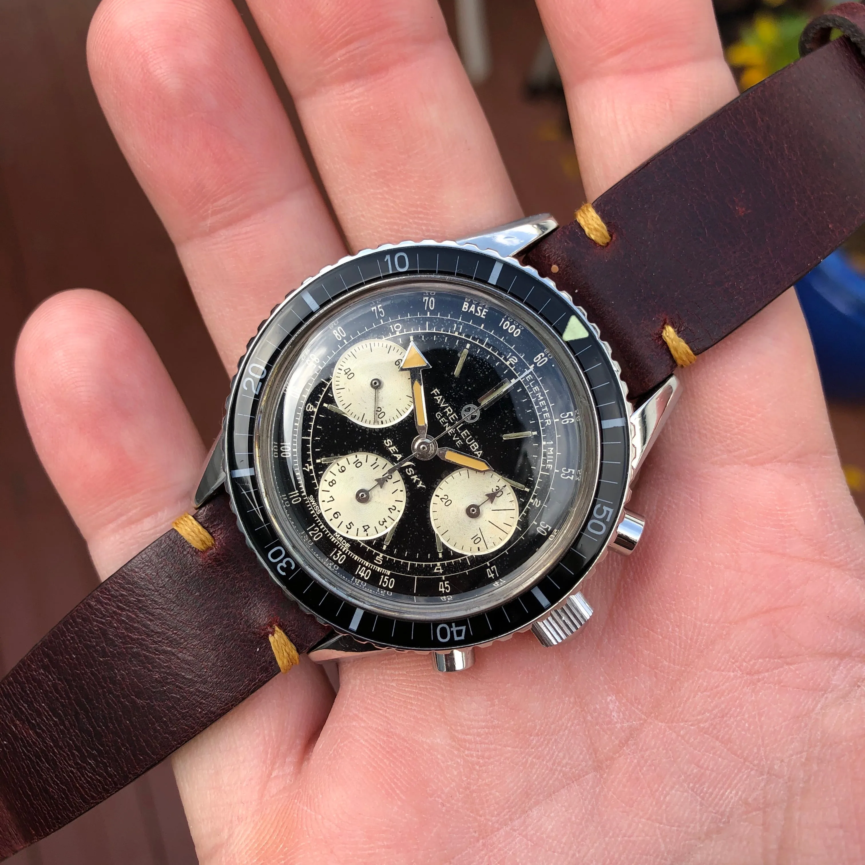 Vintage Favre Leuba Sea Sky 33033 Stainless Steel Chronograph Valjoux 72 Wristwatch