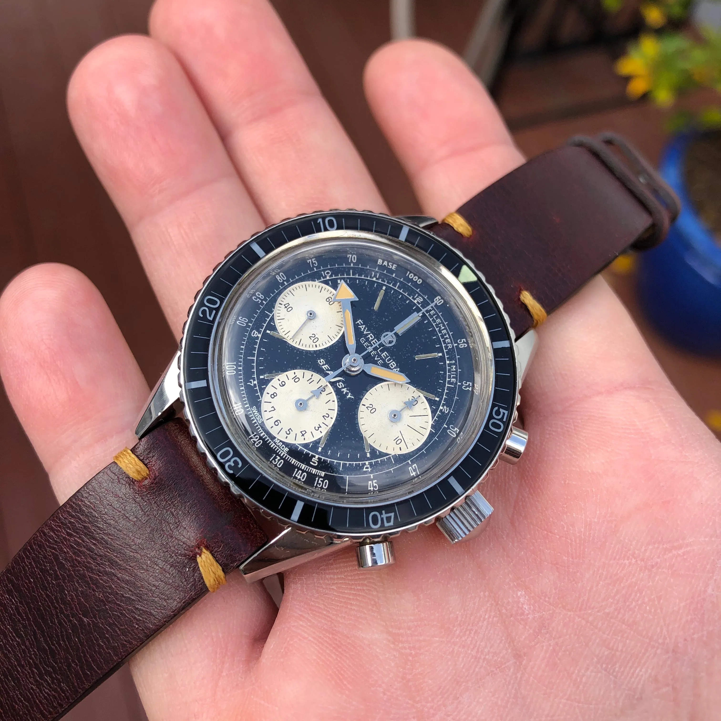 Vintage Favre Leuba Sea Sky 33033 Stainless Steel Chronograph Valjoux 72 Wristwatch