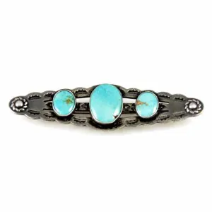 Vintage Genuine Turquoise And Sterling Bar Pin 1940S