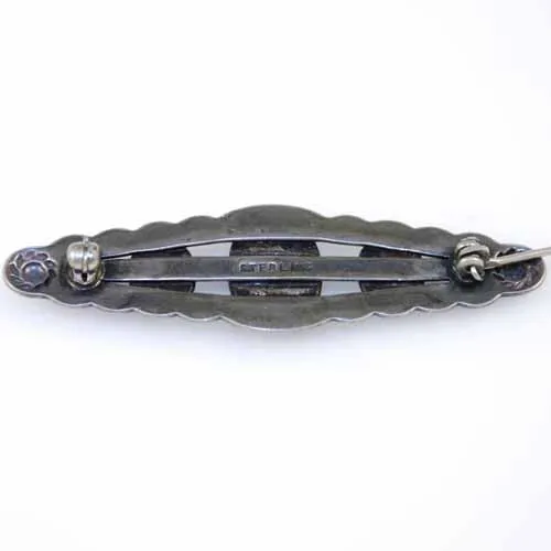 Vintage Genuine Turquoise And Sterling Bar Pin 1940S