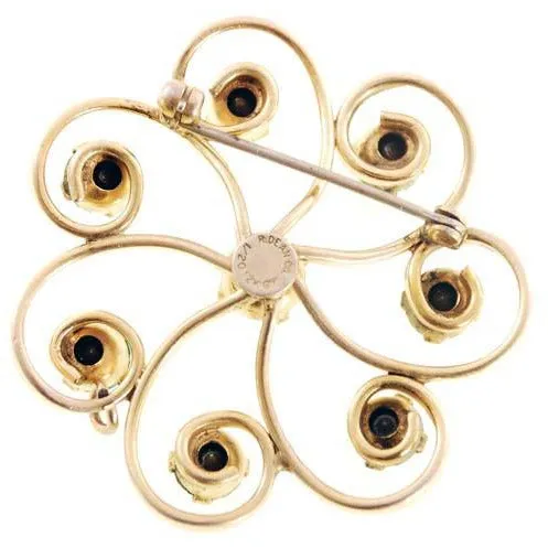 Vintage Gold Filled Brooch Emerald Green Stones R.Dean & Co 1950s