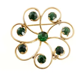 Vintage Gold Filled Brooch Emerald Green Stones R.Dean & Co 1950s
