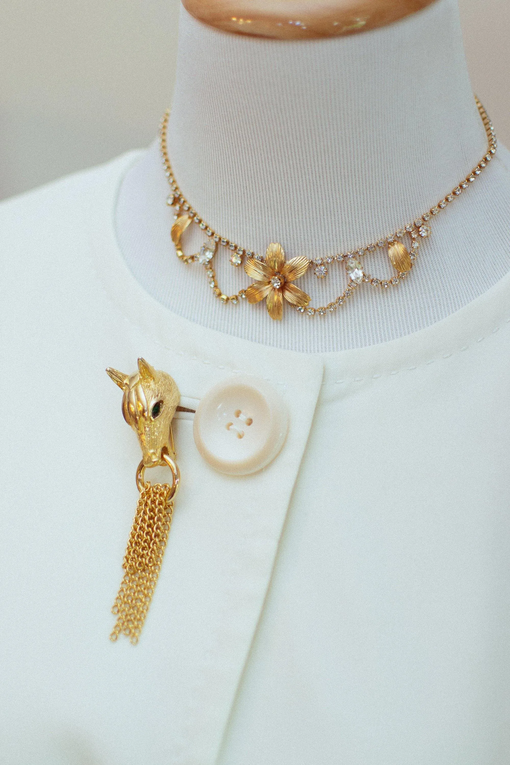 Vintage Gold Horse Brooch with Tassels