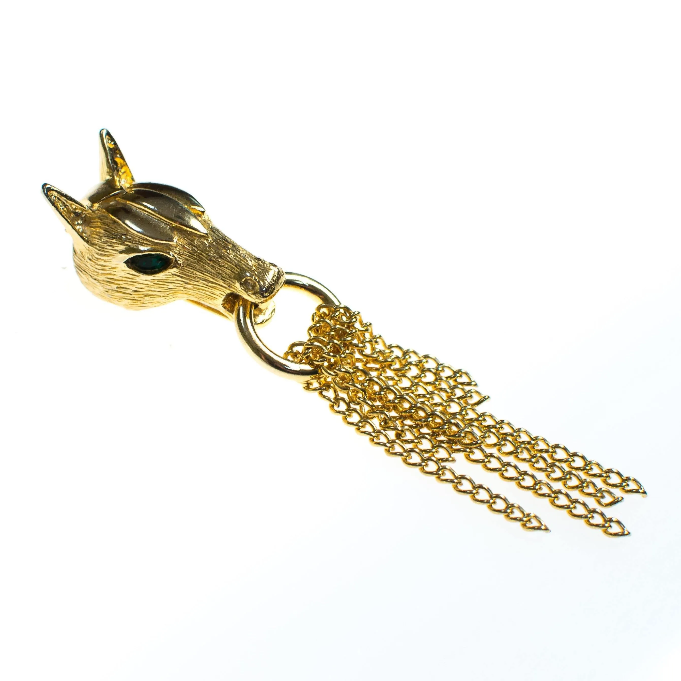 Vintage Gold Horse Brooch with Tassels