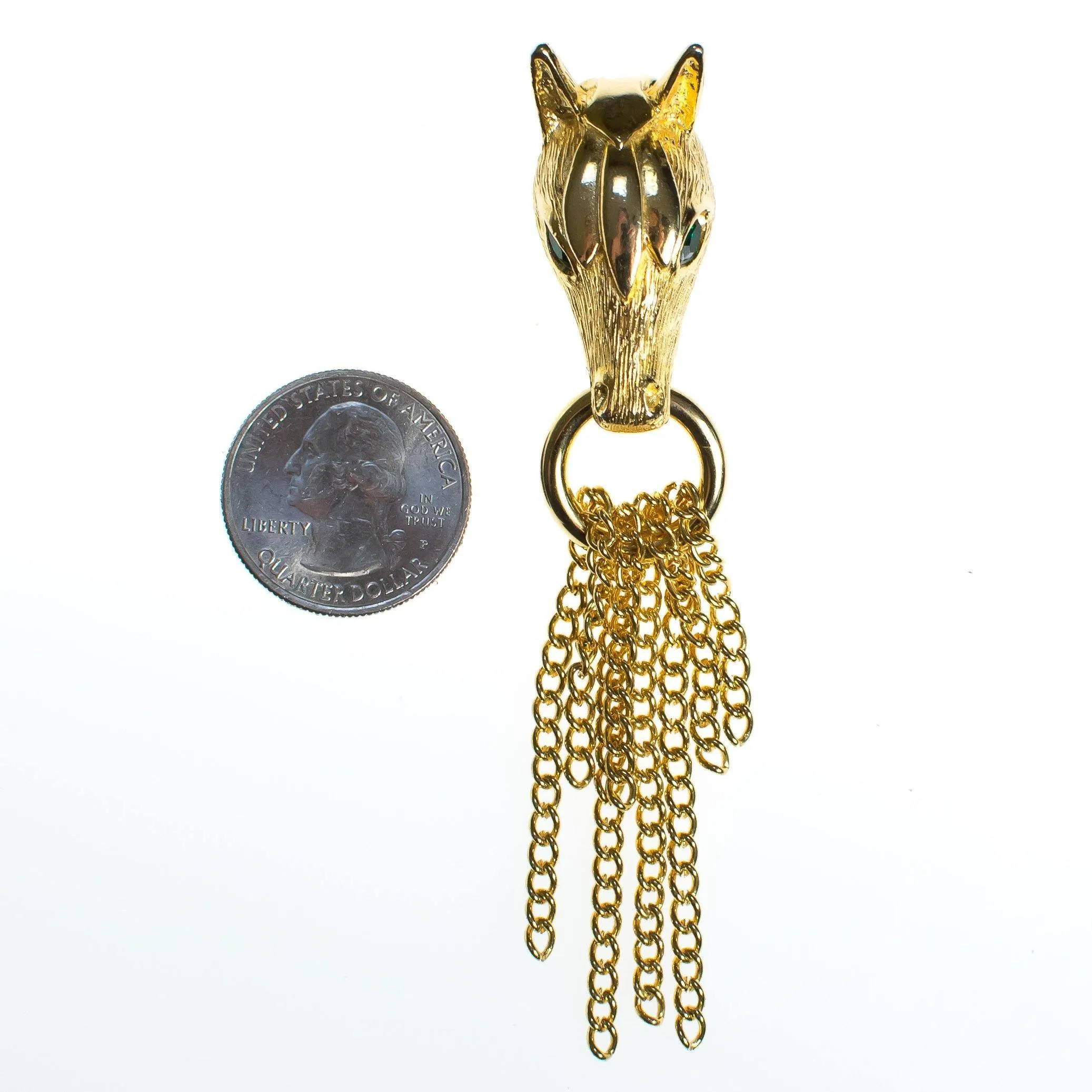 Vintage Gold Horse Brooch with Tassels
