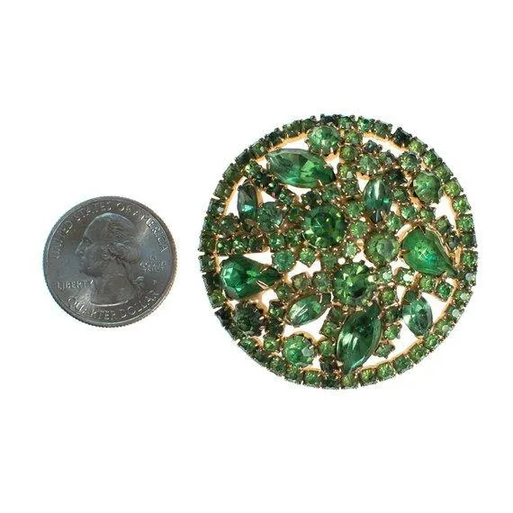 Vintage Green Rhinestone Brooch