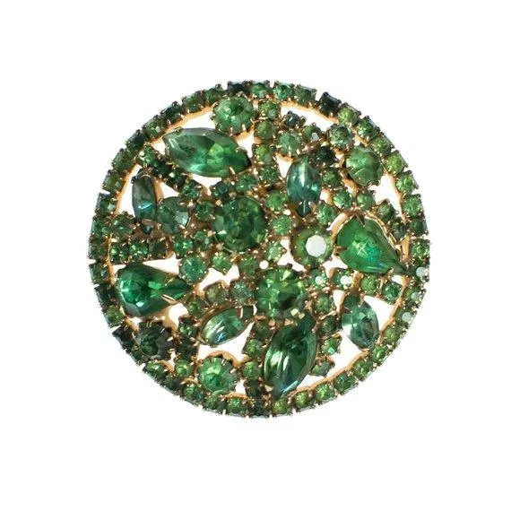 Vintage Green Rhinestone Brooch