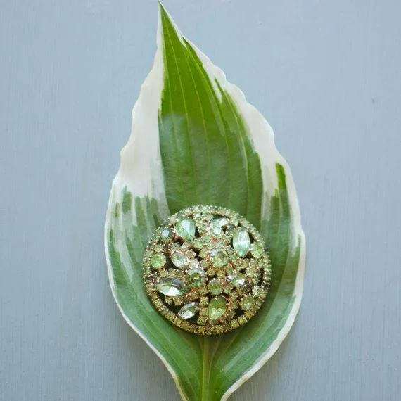 Vintage Green Rhinestone Brooch