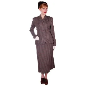 Vintage Green/Taupe/Gray Wool Gab Ladies Suit 1940s Detailed Pockets 36B 23W