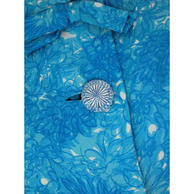 Vintage MCM Silk Chiffon 2Pc Dress/Jacket Blue Floral 1950S Bergdorf On The Plaza 34