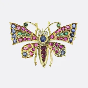 Vintage Multi Gemstone Butterfly Brooch