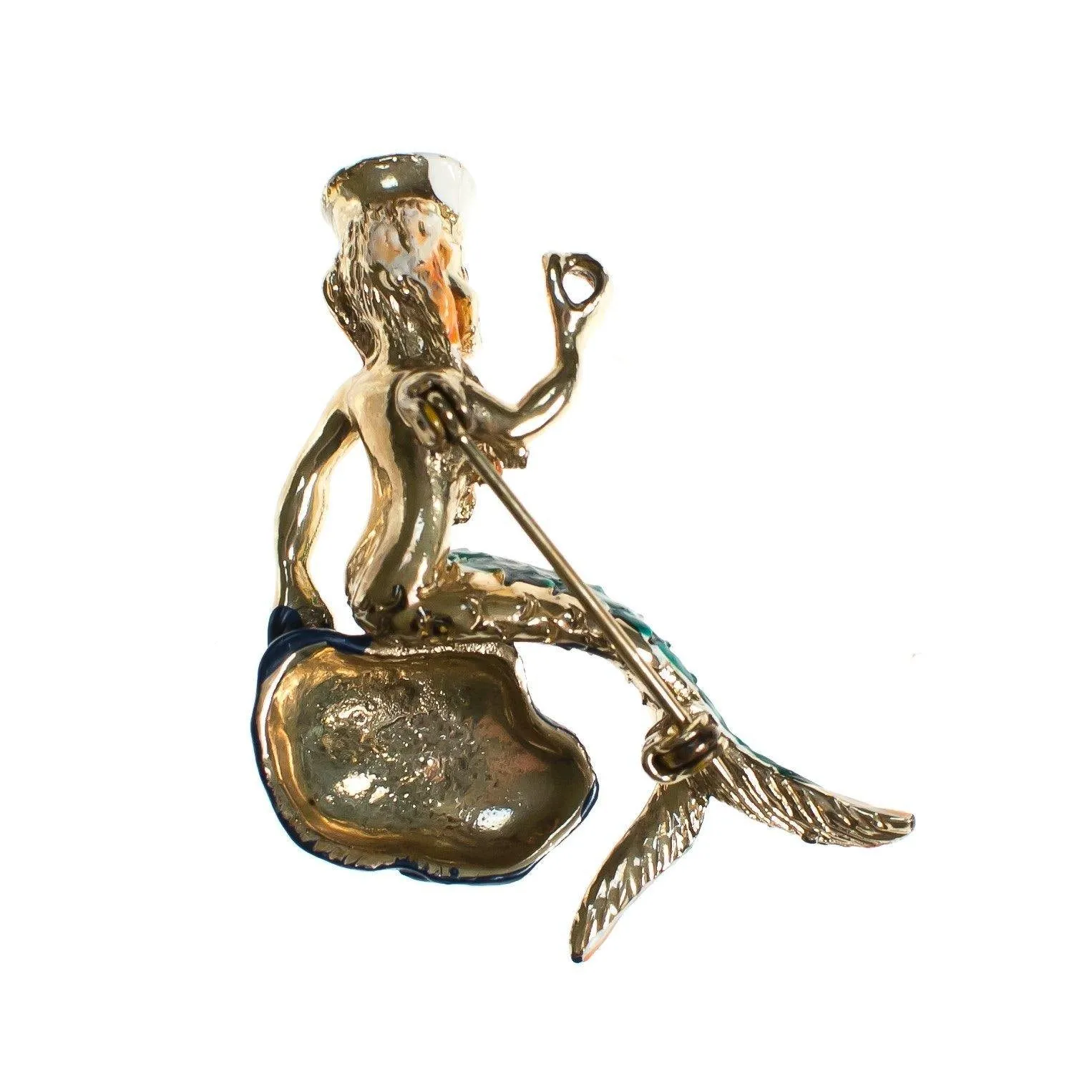 Vintage Painted Enamel Mermaid Brooch