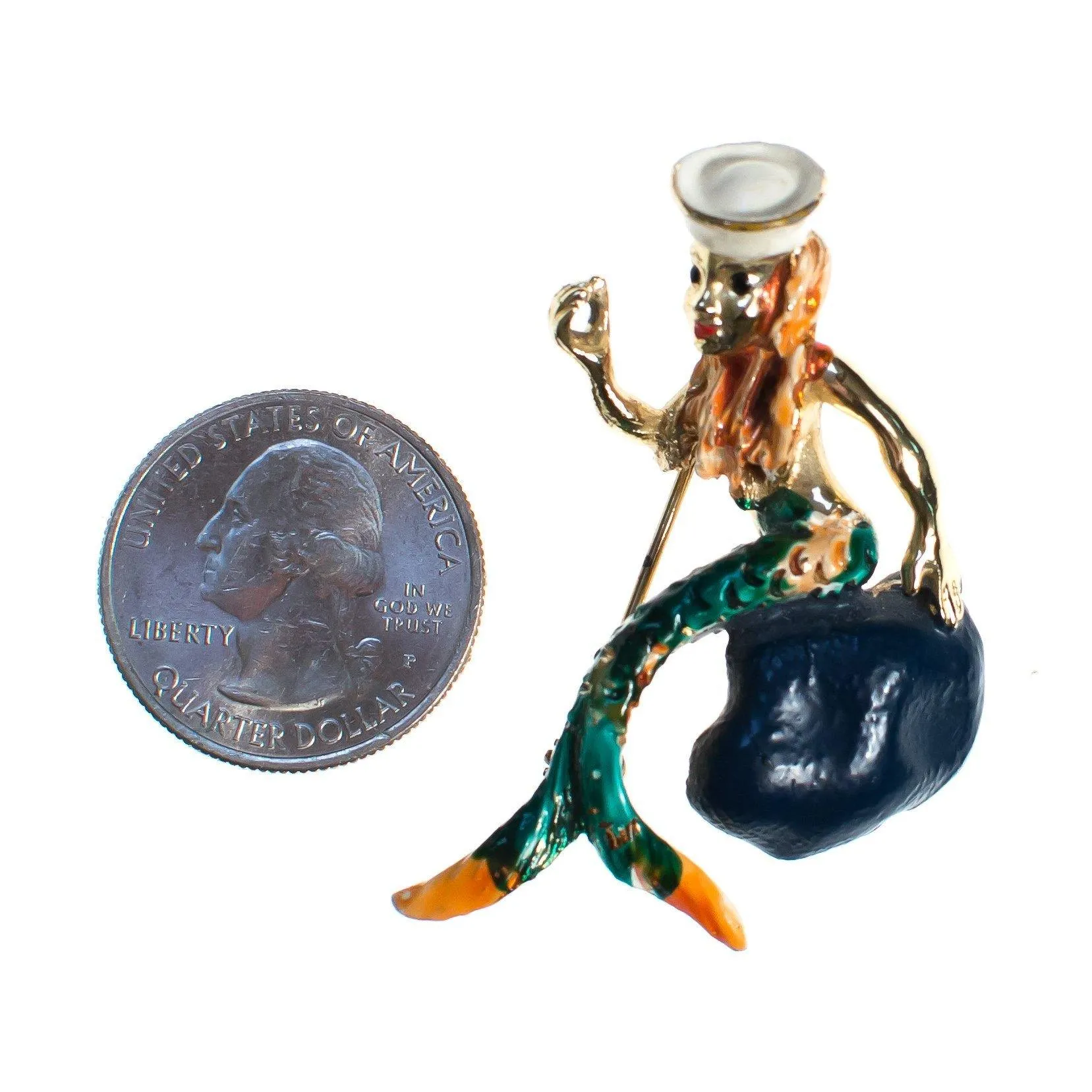 Vintage Painted Enamel Mermaid Brooch