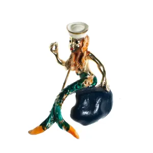 Vintage Painted Enamel Mermaid Brooch