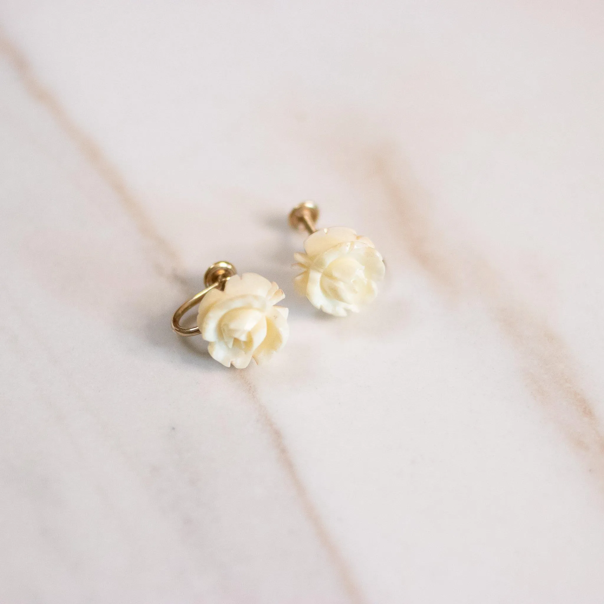 Vintage Petite White Rose Earrings