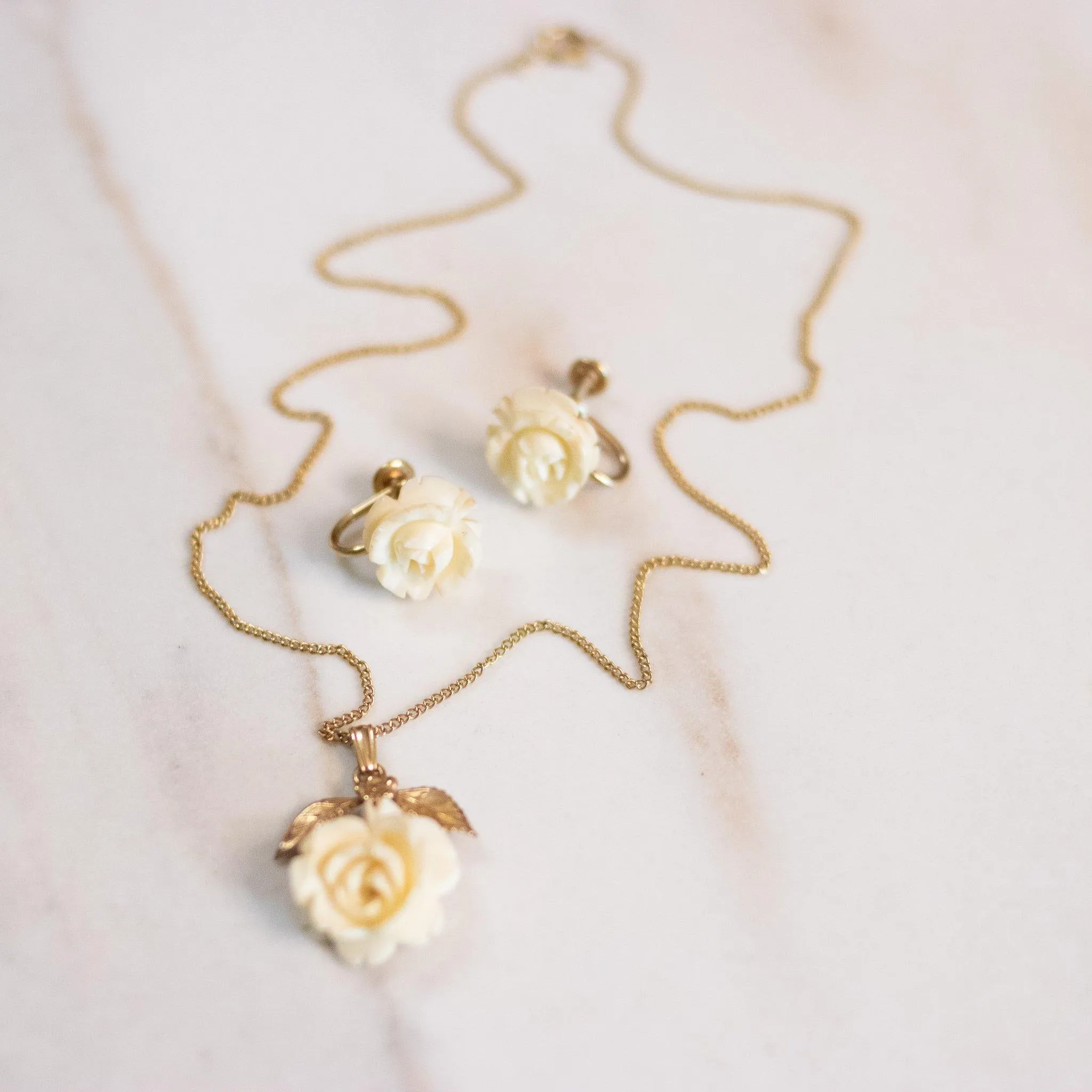 Vintage Petite White Rose Earrings