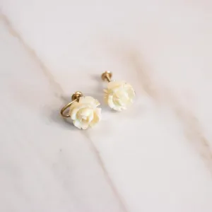 Vintage Petite White Rose Earrings