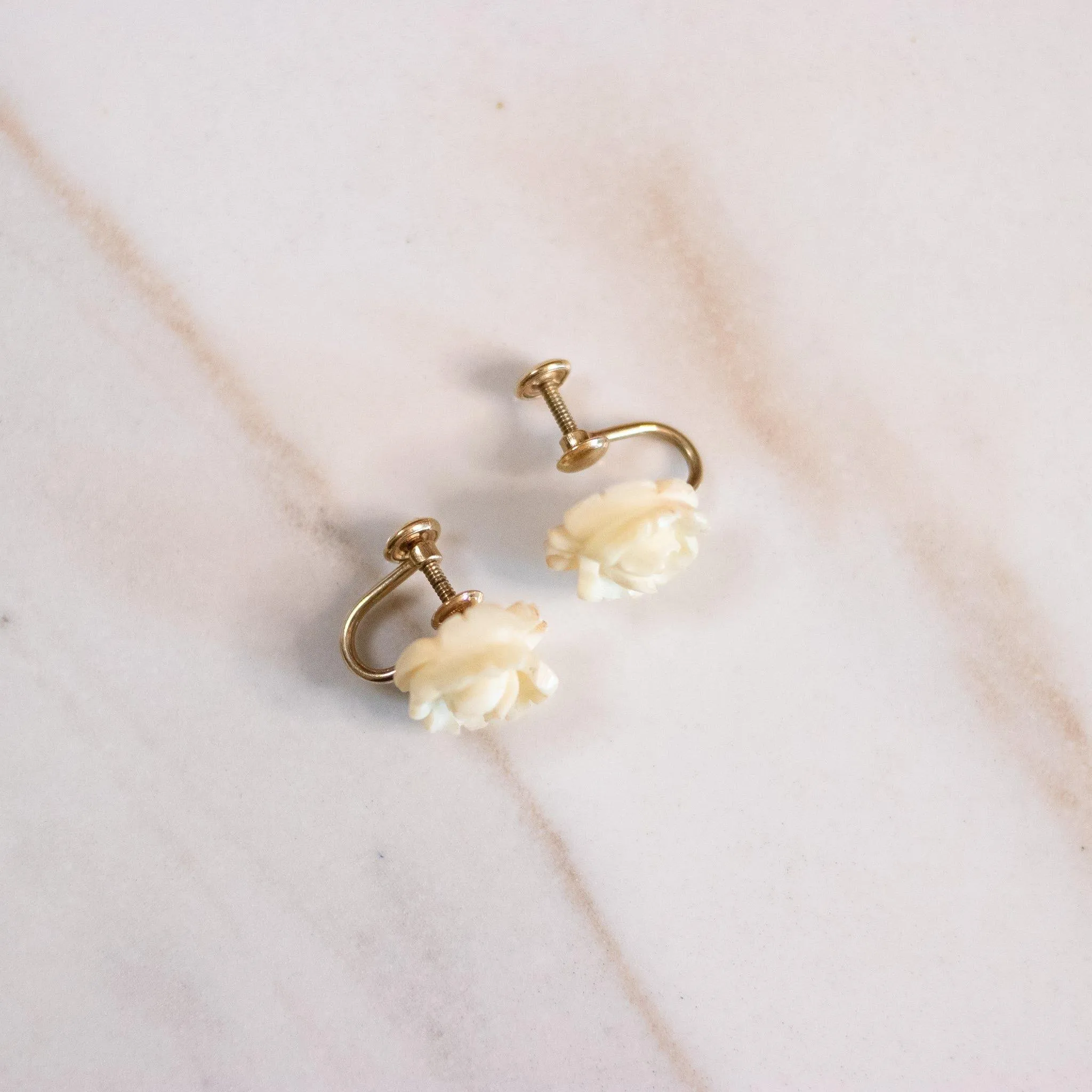 Vintage Petite White Rose Earrings