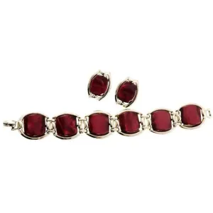 Vintage Red Pearl Lucite Bracelet & Matching Earrings 1950s
