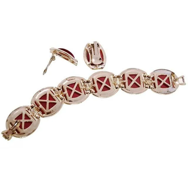 Vintage Red Pearl Lucite Bracelet & Matching Earrings 1950s