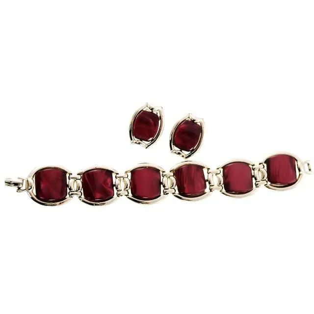 Vintage Red Pearl Lucite Bracelet & Matching Earrings 1950s