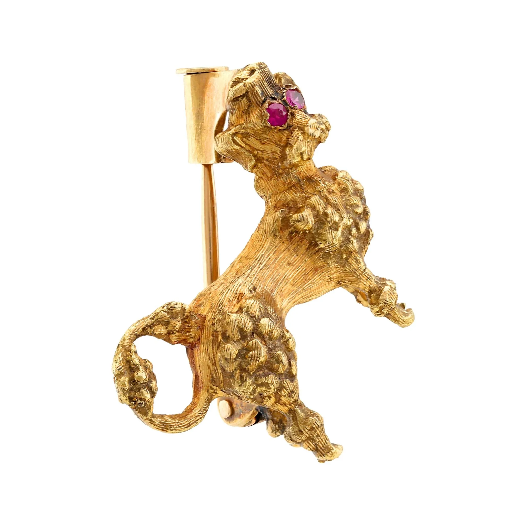 Vintage ruby 18k yellow gold poodle brooch