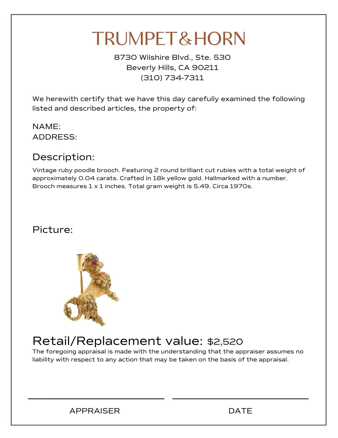 Vintage ruby 18k yellow gold poodle brooch