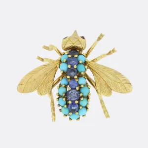 Vintage Sapphire and Turquoise Insect Brooch