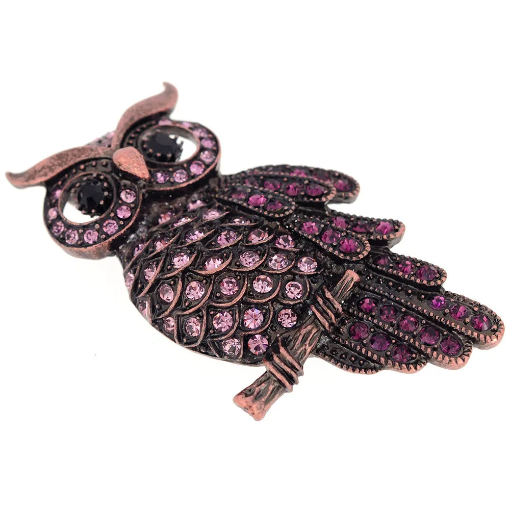 Vintage Style Amethyst Purple Owl Bird Crystal Pin Brooch