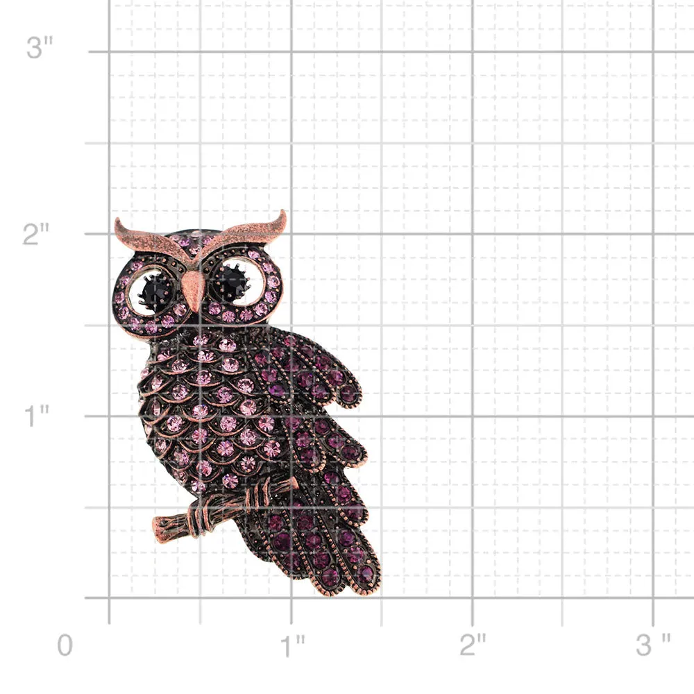 Vintage Style Amethyst Purple Owl Bird Crystal Pin Brooch