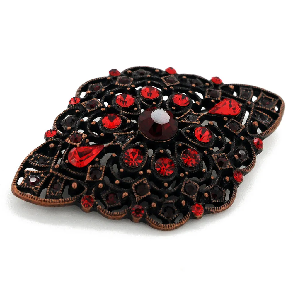 Vintage Style Red Crystal Flower Pin Brooch