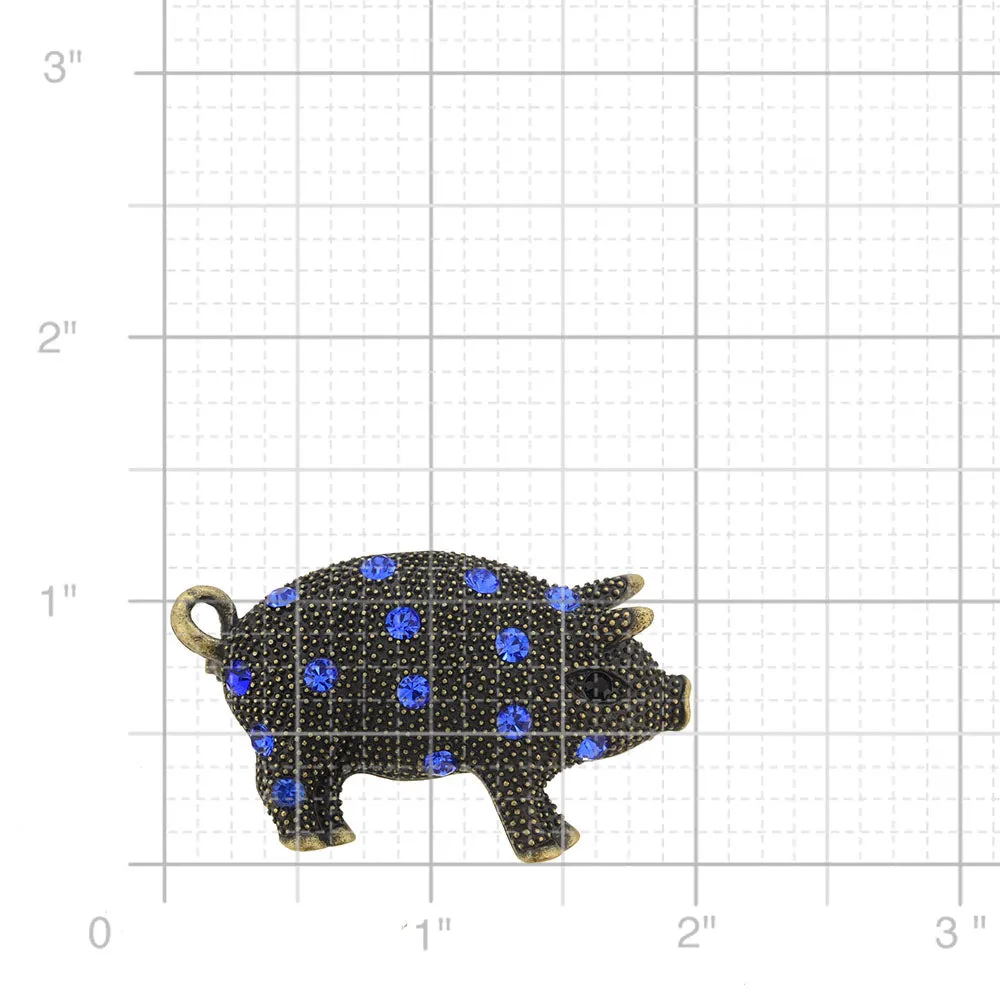 Vintage Style Sapphire Blue Piggie Crystal Pin Brooch