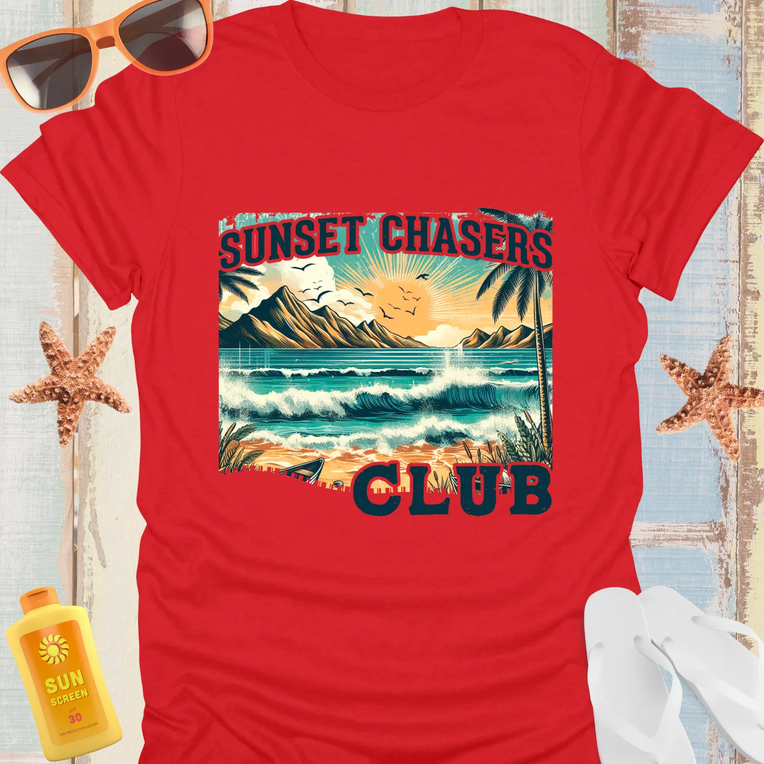 Vintage Sunset Chasers Club Tshirt Retro Beach Vibes