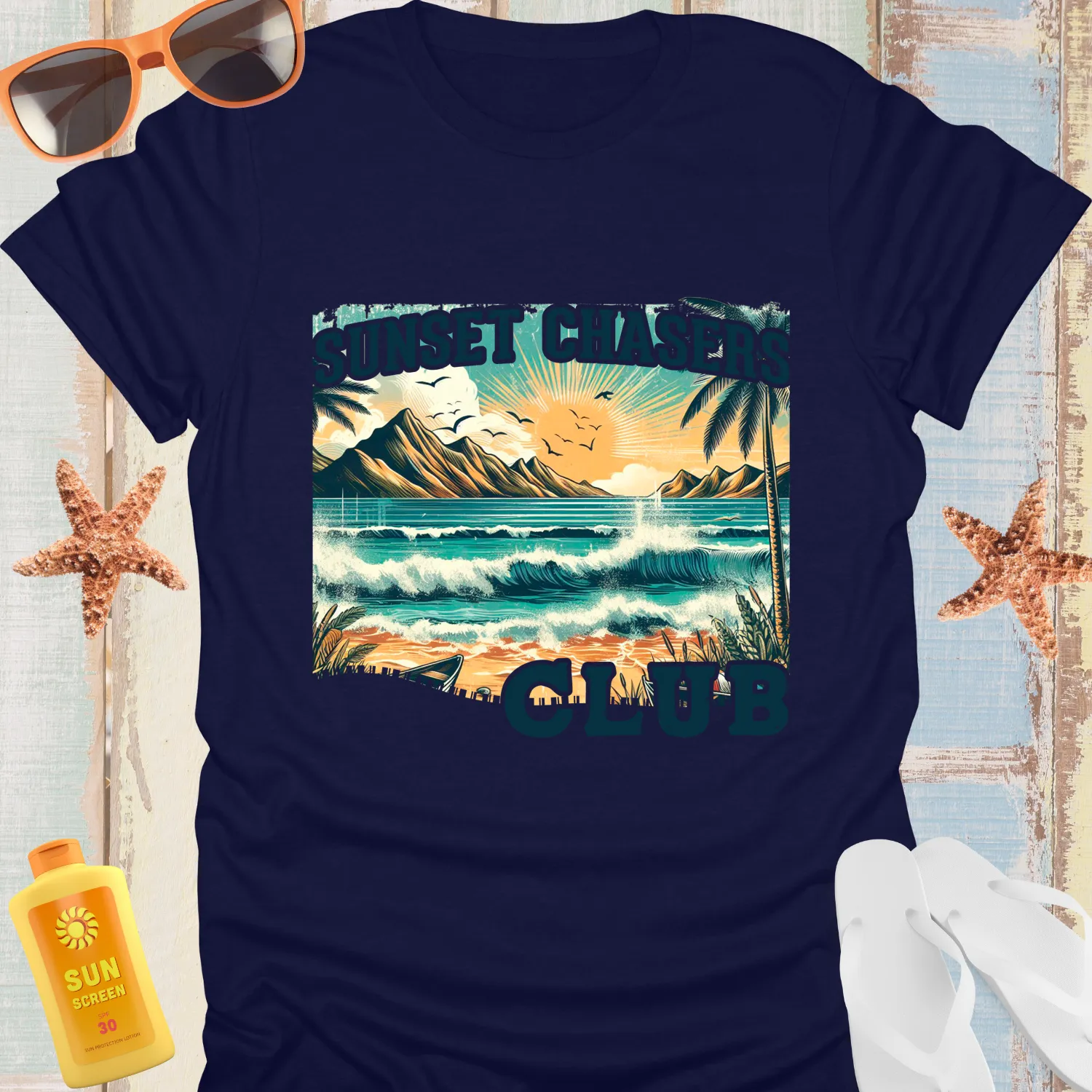 Vintage Sunset Chasers Club Tshirt Retro Beach Vibes