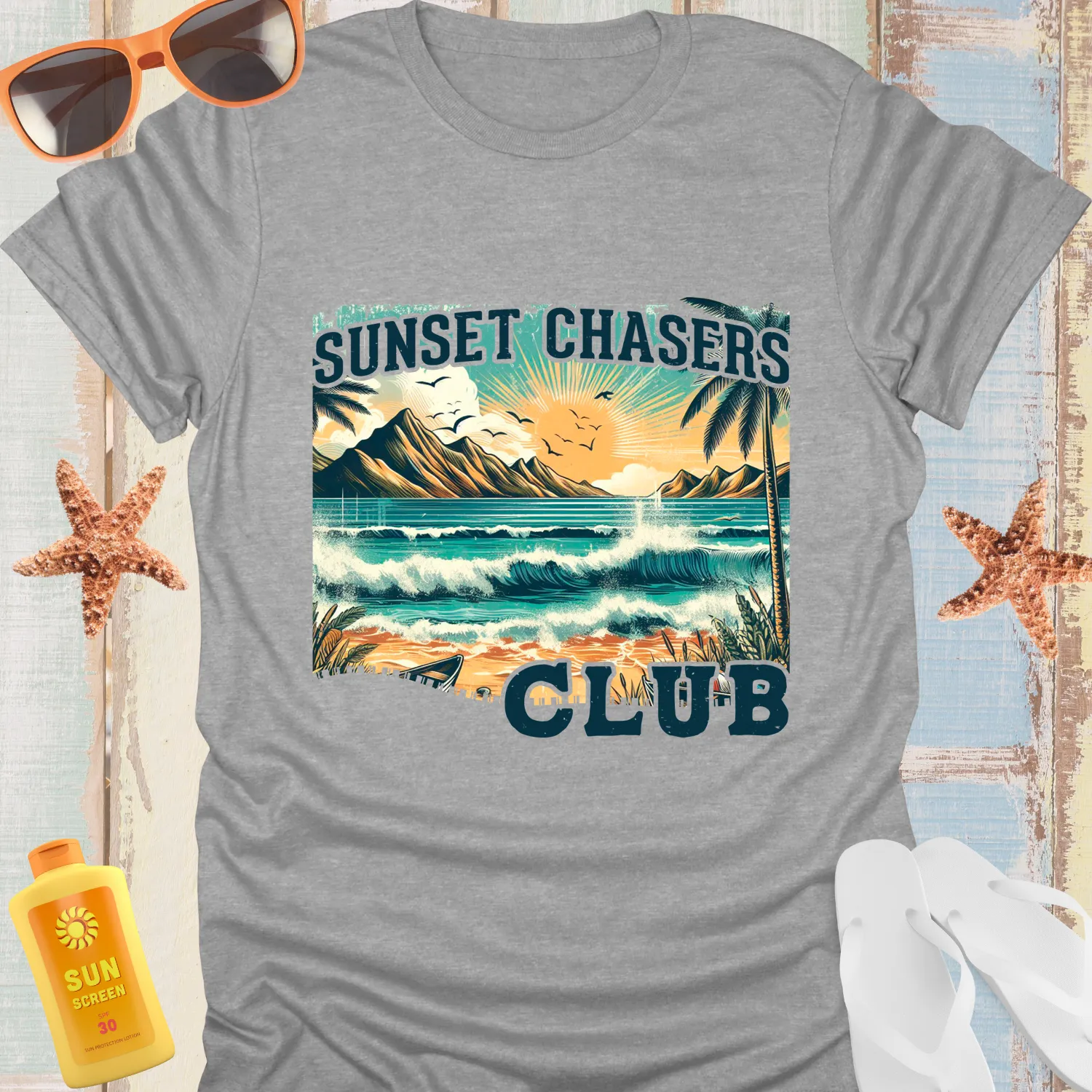 Vintage Sunset Chasers Club Tshirt Retro Beach Vibes