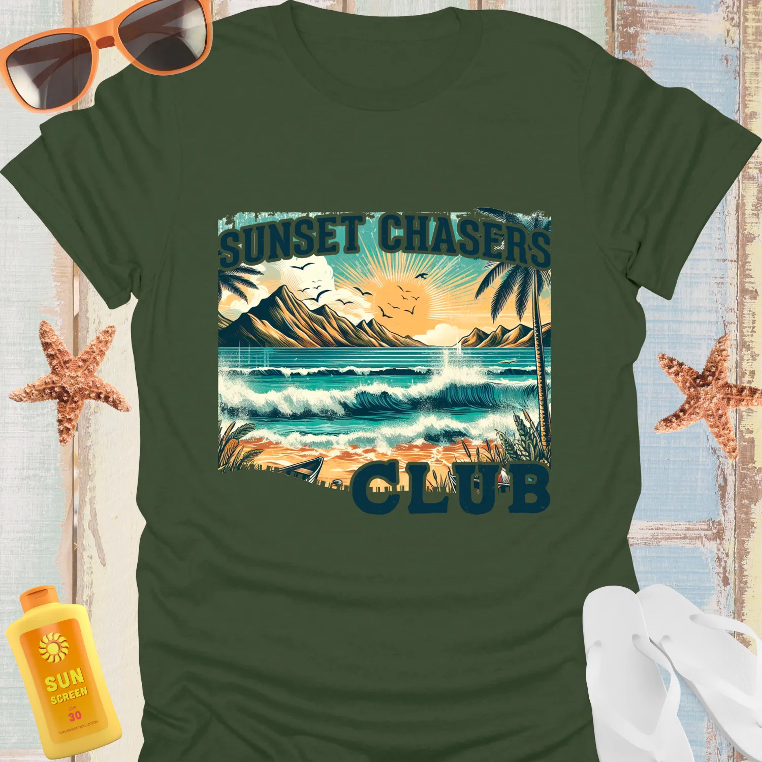 Vintage Sunset Chasers Club Tshirt Retro Beach Vibes