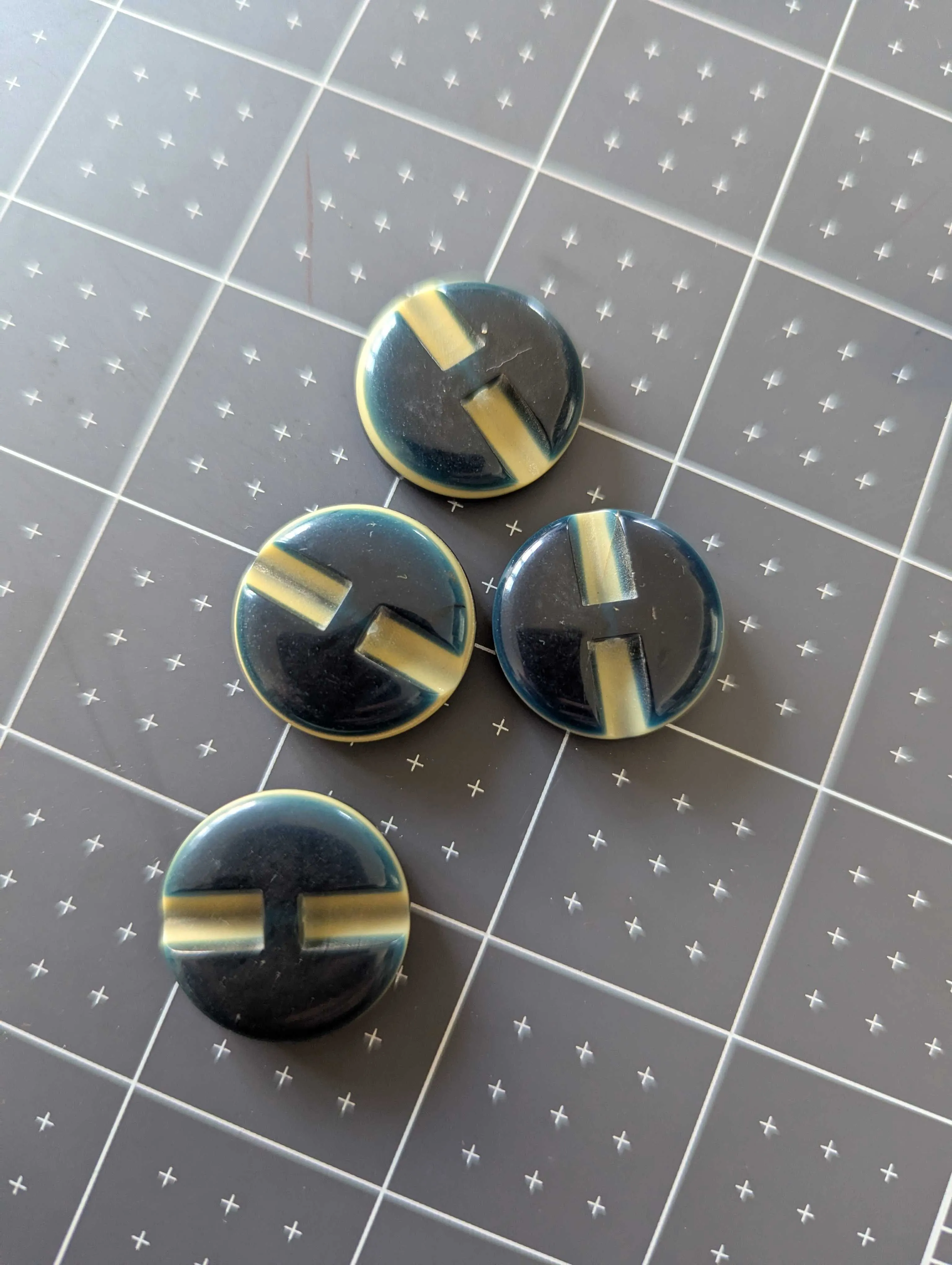 Vintage Teal & Cream Shank Buttons - 7/8 inch