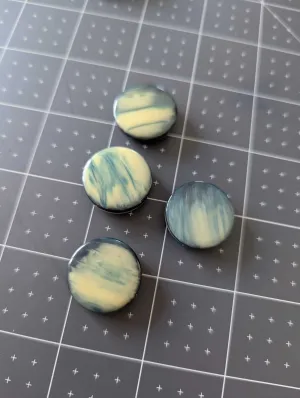 Vintage Teal & Cream Shank Buttons - 7/8 inch