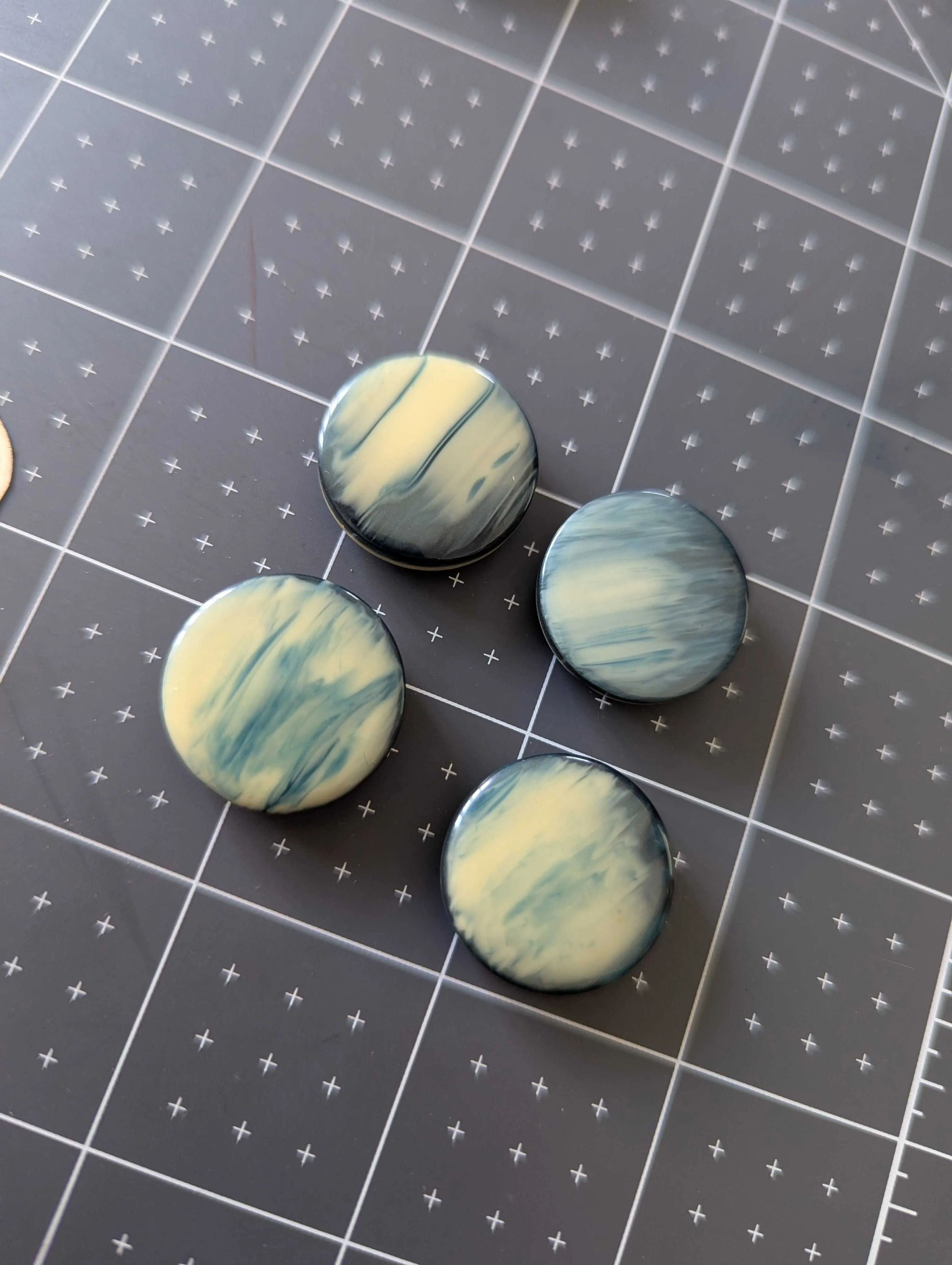 Vintage Teal & Cream Shank Buttons - 7/8 inch