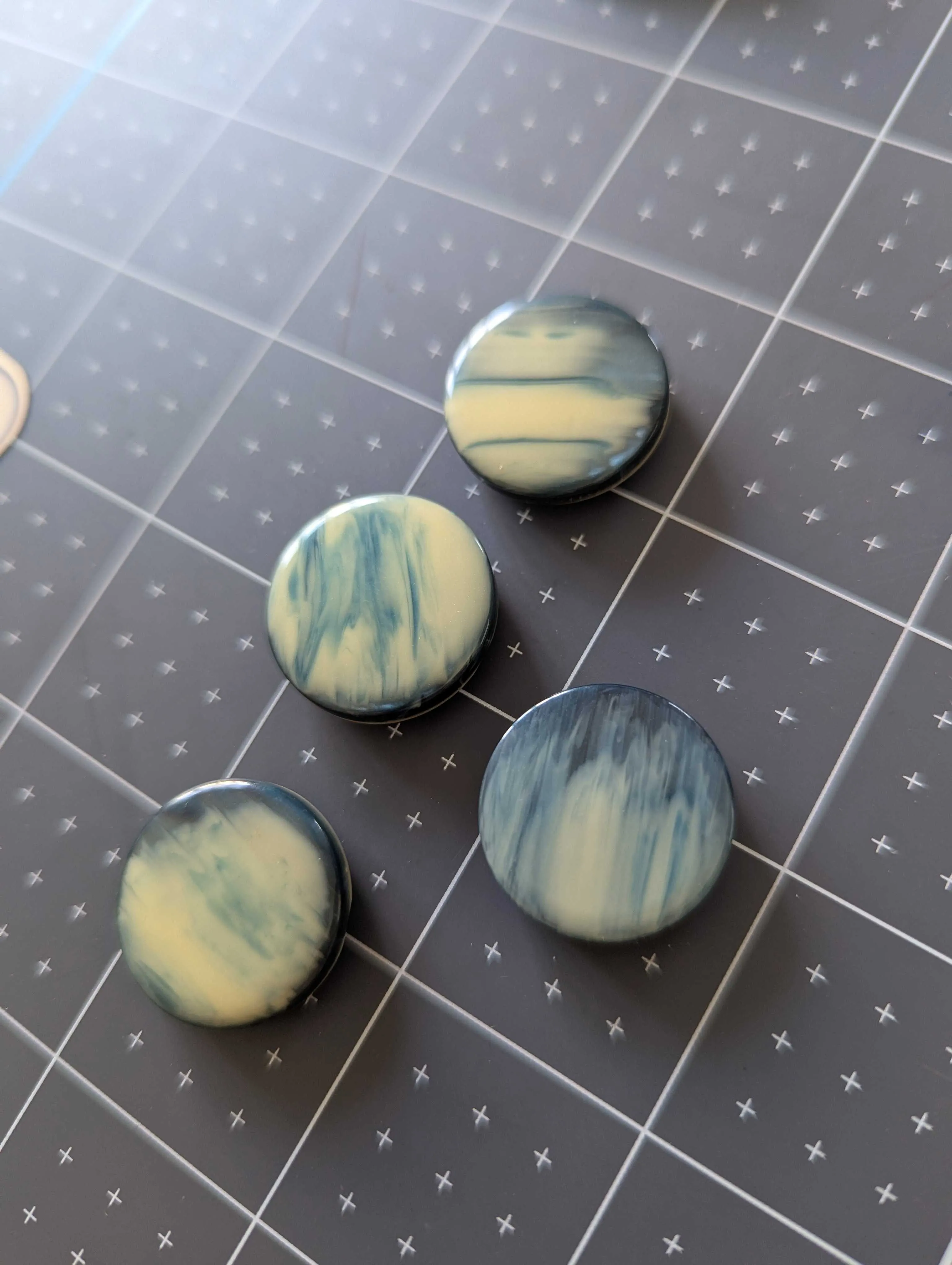 Vintage Teal & Cream Shank Buttons - 7/8 inch