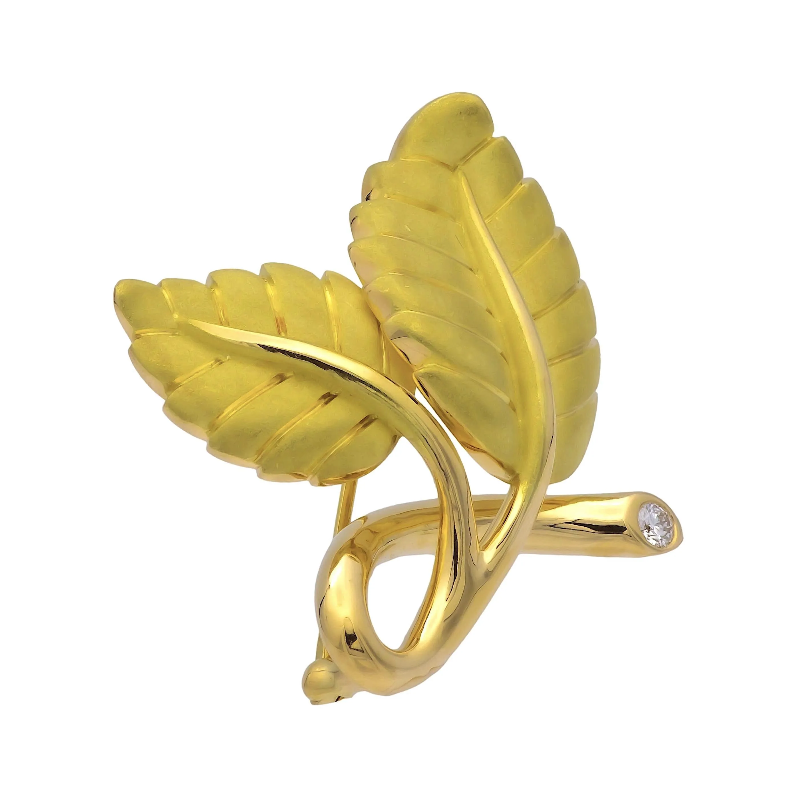 Vintage Tiffany & Co. 18K Yellow Gold Diamond Leaf Brooch Pin
