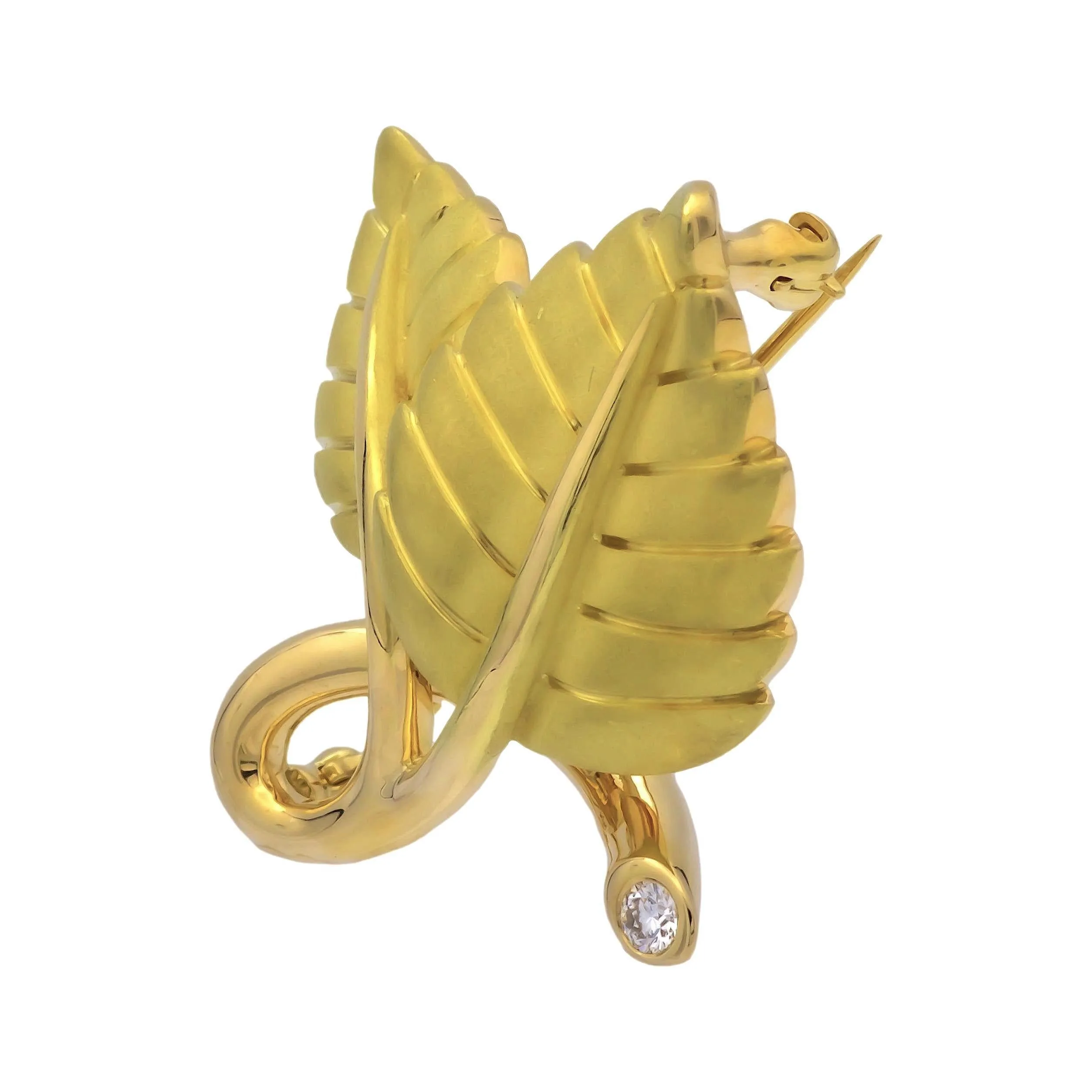 Vintage Tiffany & Co. 18K Yellow Gold Diamond Leaf Brooch Pin