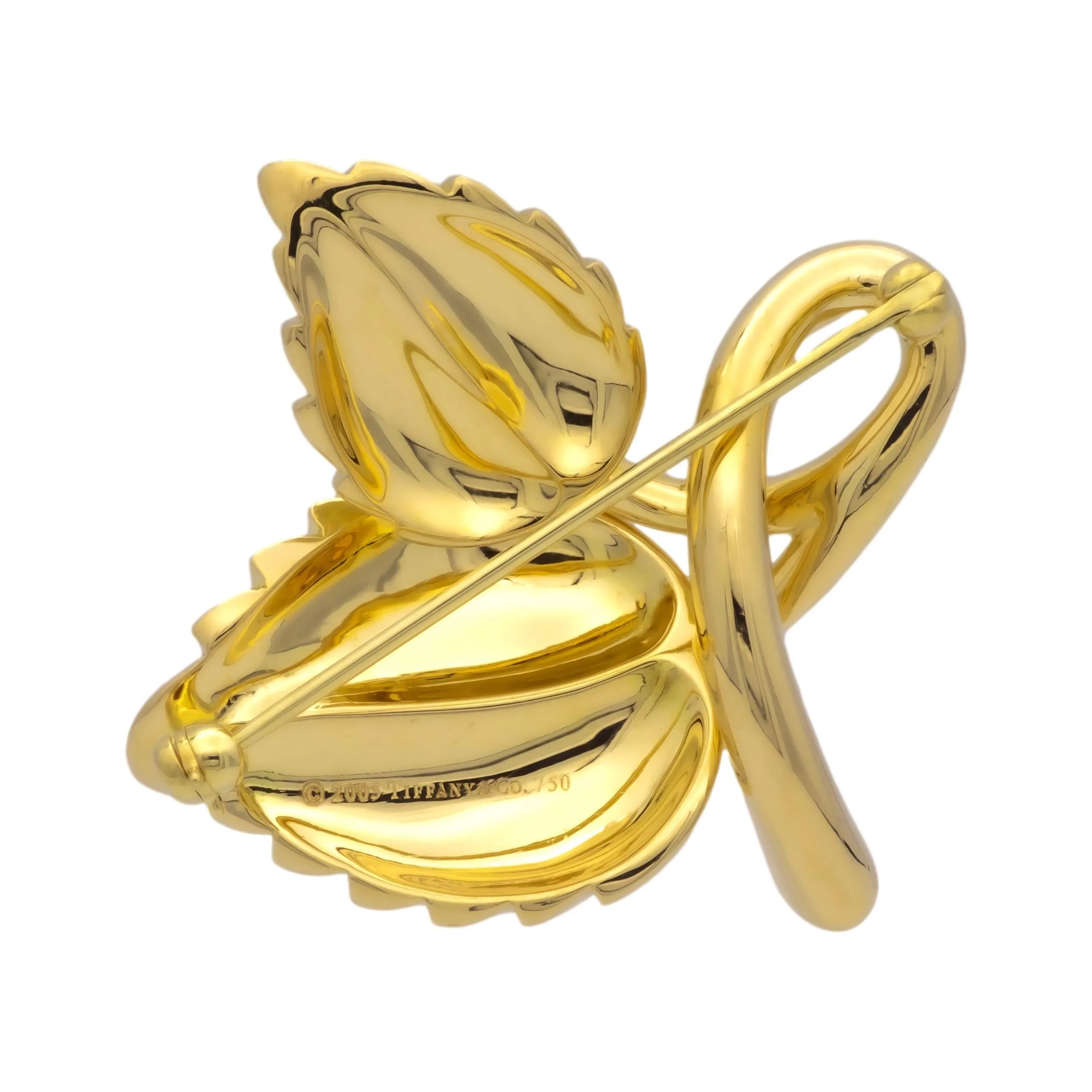 Vintage Tiffany & Co. 18K Yellow Gold Diamond Leaf Brooch Pin