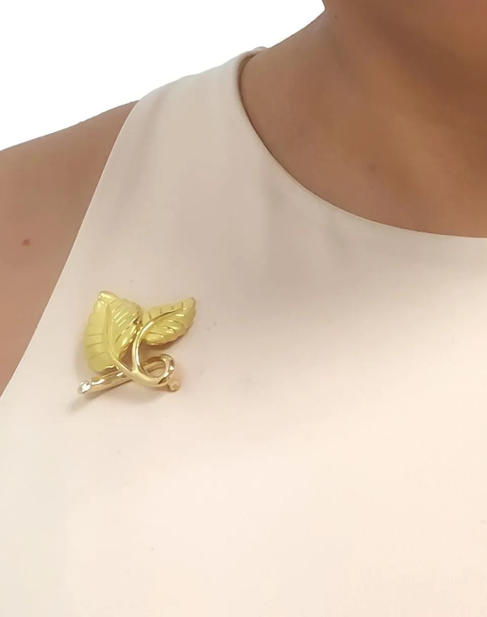Vintage Tiffany & Co. 18K Yellow Gold Diamond Leaf Brooch Pin