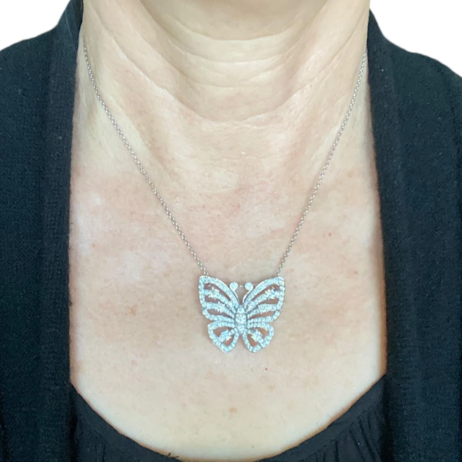Vintage VAN CLEEF & ARPELS 18K White Gold Butterfly Diamond Pendant Brooch